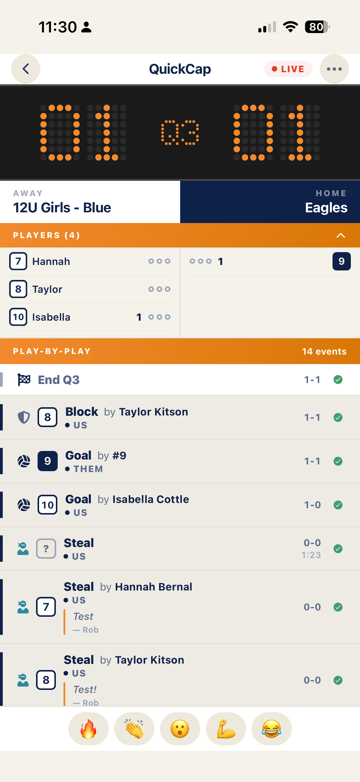 QuickCap live game tracking on iPhone